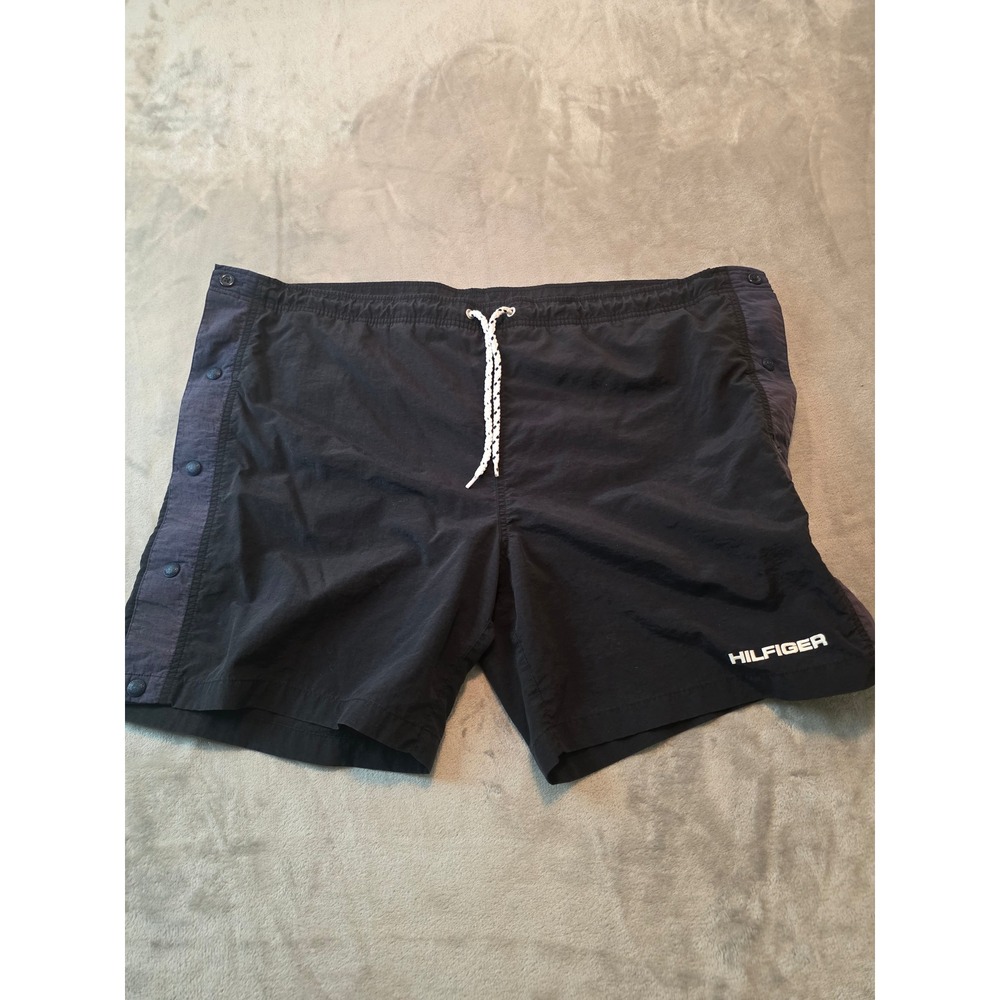 Tommy Hilfiger Swim Trunks Mens L Black Snap Sides Board Shorts